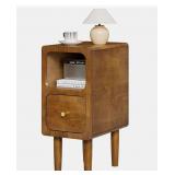 Narrow Solid Wood Nightstand With Drawers (Walnut)
