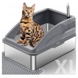 XL Stainless Steel Litter Box, Extra Large for Big