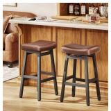 29" Bar Stools, Set of 2, Backless With Bonded Le