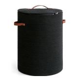Tall Laundry Basket, with Zippered Lid, Black Wove