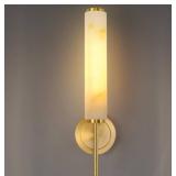 Modern Brass Alabaster Wall Sconce (Gold) Single S