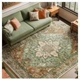 8x10 Ft. Area Rug, Non-Slip Back, Brick/Brown/Gree