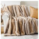Battilo Home Luxury Faux Fur Blanket, Yellow/Grey