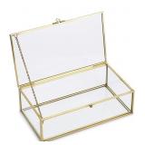 Vintage Glass Keepsake Box, Rectangle, Clear and G