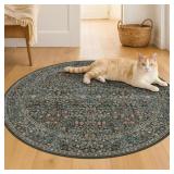 5 Ft. Round Washable Area Rug, Low-Pile, Non-Slip