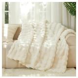 Luxe Comfort Faux Fur Bubble Blanket, Oversized Th