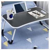 Folding Table for Lap, White Frame/Faux Black Top,