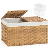 Storage Basket With Lid- Rattan Woven, Separated,