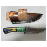 Handmade Damascus Steel Knife in Leather Sheath