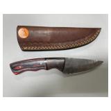 Handmade Damascus Steel Knife in Leather Sheath