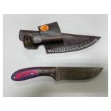 Handmade Damascus Steel Knife in Leather Sheath