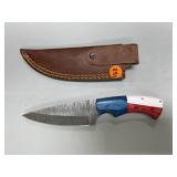 Handmade Damascus Steel Knife in Leather Sheath