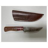 Handmade Damascus Steel Knife in Leather Sheath