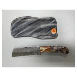 Handmade Damascus Steel Knife in Leather Sheath