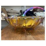 Amber Glass Footed Fruit Bowl