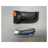 Handmade Damascus Steel Knife in Leather Sheath
