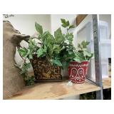 2 Pcs - Metal Pots w/Faux Greenery
