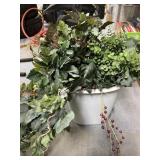 Plastic Trash Can w/Faux Greenery