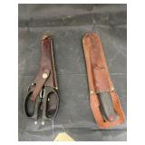 2 Pcs - Knife in Leather Sheath & Scissor