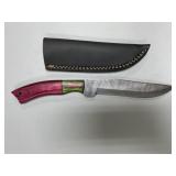 Handmade Damascus Steel Knife in Leather Sheath