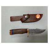 Handmade Damascus Steel Knife in Leather Sheath