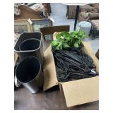Small Trash Can & Box of Plastic Hangers