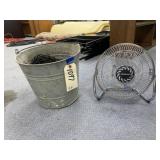 Small Desk Fan & Metal Bucket w/Cargo Net