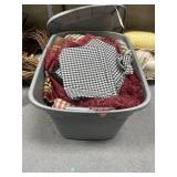 Plastic Bin w/Assorted Fabric