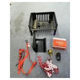 Plastic Bin w/Rope - Metal Bracket - Ratchet Strap
