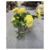 Vintage Metal Bucket w/Silk Flowers & Greenery