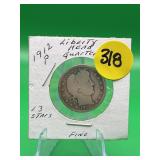 1912-P Liberty Head Quarter 13 Stars Fine