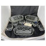 8 Glass Party Trays & 6 Punch Cups