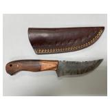 Handmade Damascus Steel Knife in Leather Sheath
