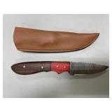 Handmade Damascus Steel Knife in Leather Sheath