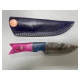 Handmade Damascus Steel Knife in Leather Sheath