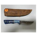 Handmade Damascus Steel Knife in Leather Sheath