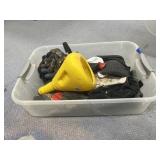 Knee Pads - Gloves - Funnel - Caulk in Plastic Bin