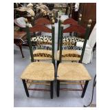 4 Pcs - Wood Painted Bamboo Seat Chairs