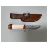 Handmade Damascus Steel Knife in Leather Sheath