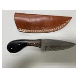Handmade Damascus Steel Knife in Leather Sheath