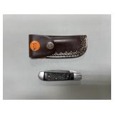 Handmade Damascus Steel Knife in Leather Sheath