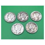5 - Mercury Dimes 90% Silver