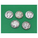 5 - Mercury Dimes 90% Silver