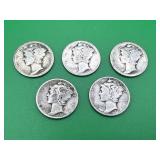 5 - Mercury Dimes 90% Silver
