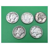 5 - Mercury Dimes 90% Silver
