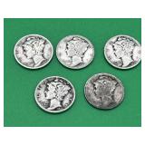 5 - 90% Silver Mercury Dimes