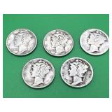 5 - 90% Silver Mercury Dimes