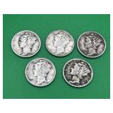 5 - 90% Silver Mercury Dimes
