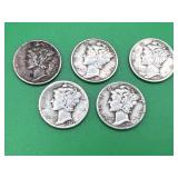 5 - Mercury Dimes 90% Silver