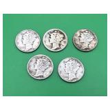 5 - Mercury Dimes 90% Silver